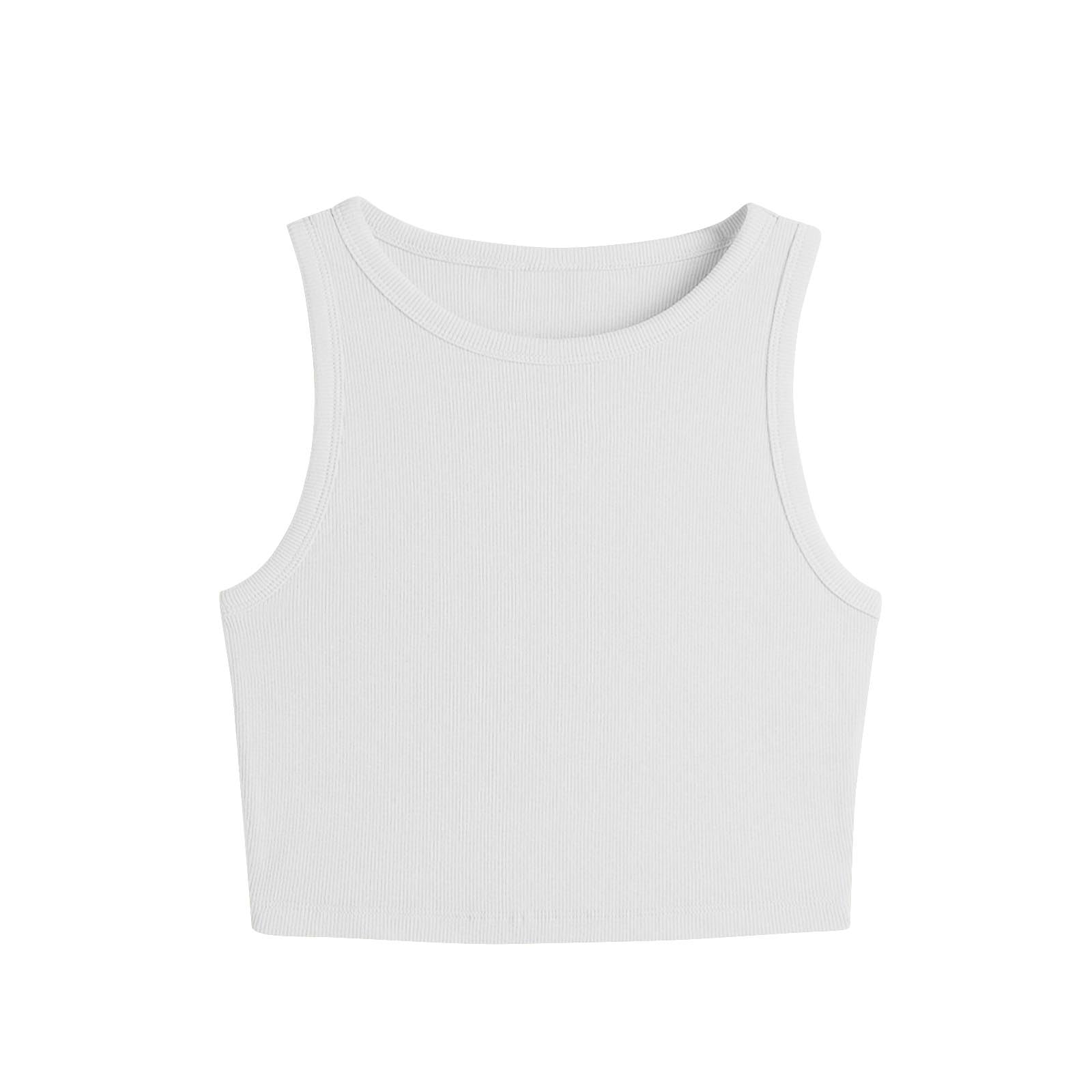 Womens Fashion Crop Tank Tops Basic Seamless Ribbed Round Neck Racerback Workout Top Summer Causal Yoga Gym Shirts