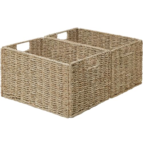 Vagusicc-Wicker-Storage-Basket-Set-of-2-Hand-Woven-Storage-Baskets-for-Organizing-Small-Wicker-Basket-for-Toilet-Paper-Foldable-Large-Cube-Storage-Organizer-Basket-Bins-for-Shelves-Sea-Grass Vagusicc Wicker Storage Basket Set of 2 Hand Woven Storage Baskets for Organizing Small Wicker Basket for Toilet Paper Foldable Large Cube Storage Organizer Basket Bins for Shelves Sea Grass