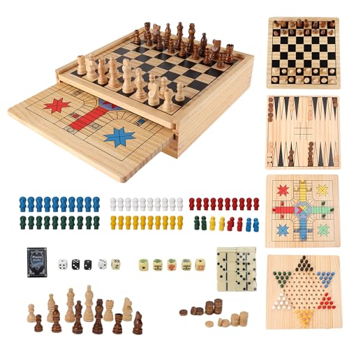 GSE Games & Sports Expert Wooden 9-in-1 Chess, Checkers, Backgamm...