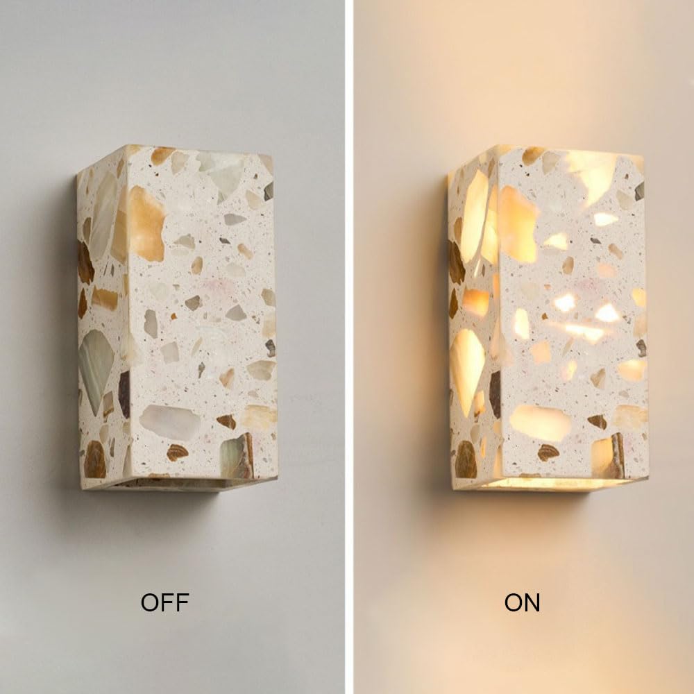 Wandleuchte im Wabi-Stil mit Terrazzo-Stein-Optik, nach Oben und unten gerichtete Beleuchtung, Wandmontage für Treppenhaus, Wohnzimmer, Flur, Schlafzimmer, Nachttisch – Festverdr