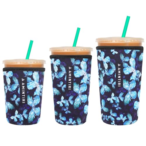 Image of 3 Pack Reusable Sleeve for Iced Coffee Cup, Coffee Neoprene Sleeve for Iced&Hot Drinks, Coffee Sleeve Compatible with Starbucks, Dunkin Coffee Cup. (Dream Butterfly)