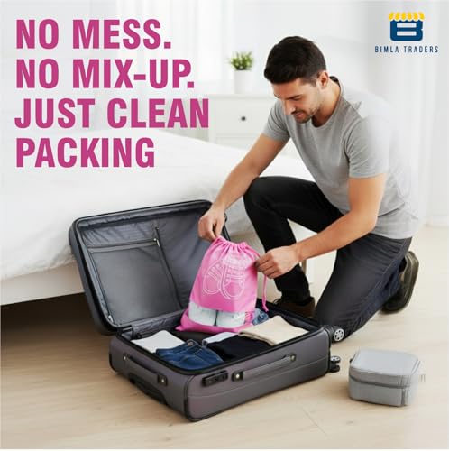 Image of Btag Shoe Bag for Travel & Storage | Water-Resistant Shoe Organizer for Men & Women | Portable, Foldable Shoe Cover for Luggage & Closet | Travel Accessories for Footwear Protection (Pink,Pack of 9)