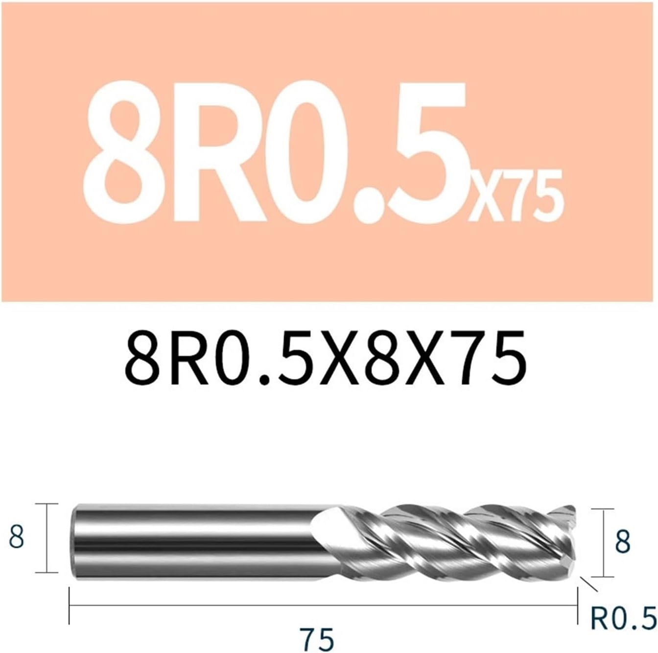 Thread milling Cutter 3 Flute Aluminium Corner End Mill Tungsten Carbide Steel CNC Ball Nose Milling Cutter Tool Cutter Deg R0.5 R1 Metal Router(D8R0.5X75LX3F)