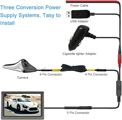 Miniatura 6 de VOJKOREL Cámara de visión lateral Sistema de vigilancia HD de 5 pulgadas, cámara de punto ciego impermeable IP68, pantalla LCD HD, sistema de