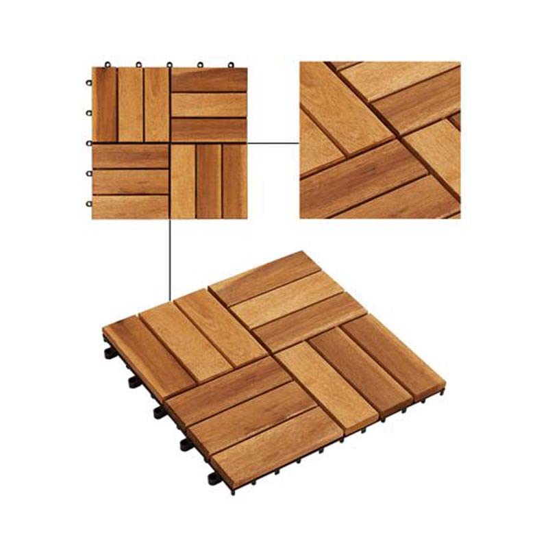 HOUSEBOOK- 12 slats Pack of 9 Premium Wood(Not Softwood Fir/Pine) Interlocking Deck Tile, Patio Pavers Floor, Waterproof All Weather, Wholesales Available, 0.81 Square feet,12'x12', Brown