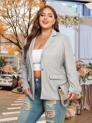 Theenkoln Womens Plus Size Blazer Sequin Collared Glitter Casual Open Front Button Down Disco Jacket Sliver4