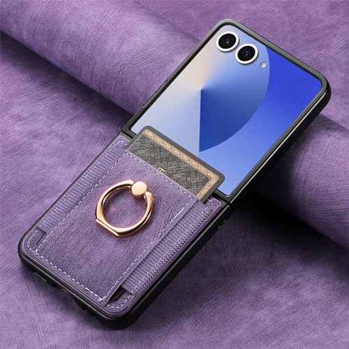 Coque Galaxy Z Flip 5 en cuir de style vintage antichoc violet haut de gamme