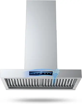 30 Inch Wall Mount Range Hood 1200CFM, 4-Speed Wall Mount Range Hood with Touch Control & Gesture Sensing Stainless Steel Kitchen Stove Vent Hoods with 2 LED Lights Luxury Series