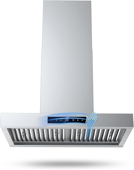 30 Inch Wall Mount Range Hood 1200CFM, 4-Speed Wall Mount Range Hood with Touch Control & Gesture Sensing Stainless Steel Kitchen Stove Vent Hoods with 2 LED Lights Luxury Series