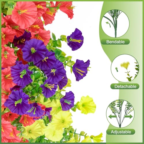 Artificial Flowers for Outdoor,12Bundles UV Resistant No Fade Silk Morning Glory, Realistic Fake Fern for Garden Patio Window Box image 1