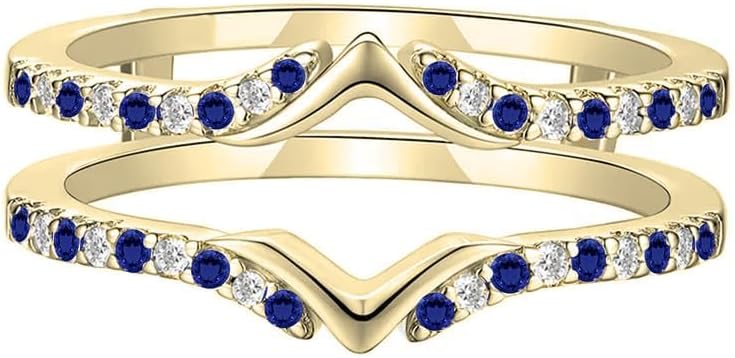 Kashish Jewels 1 Ct Round Blue Sapphire & Diamond V Enhancer Guard, 14k Yellow Gold Finish