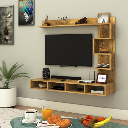 Image of Anikaa Laura Engineered Wood Wall Mount TV Unit /TV Stand /TV Cabinet /TV Entertainment Unit /Set Top Box Stand (Ideal for 43 Inch) (D.I.Y) (Gaintwood)