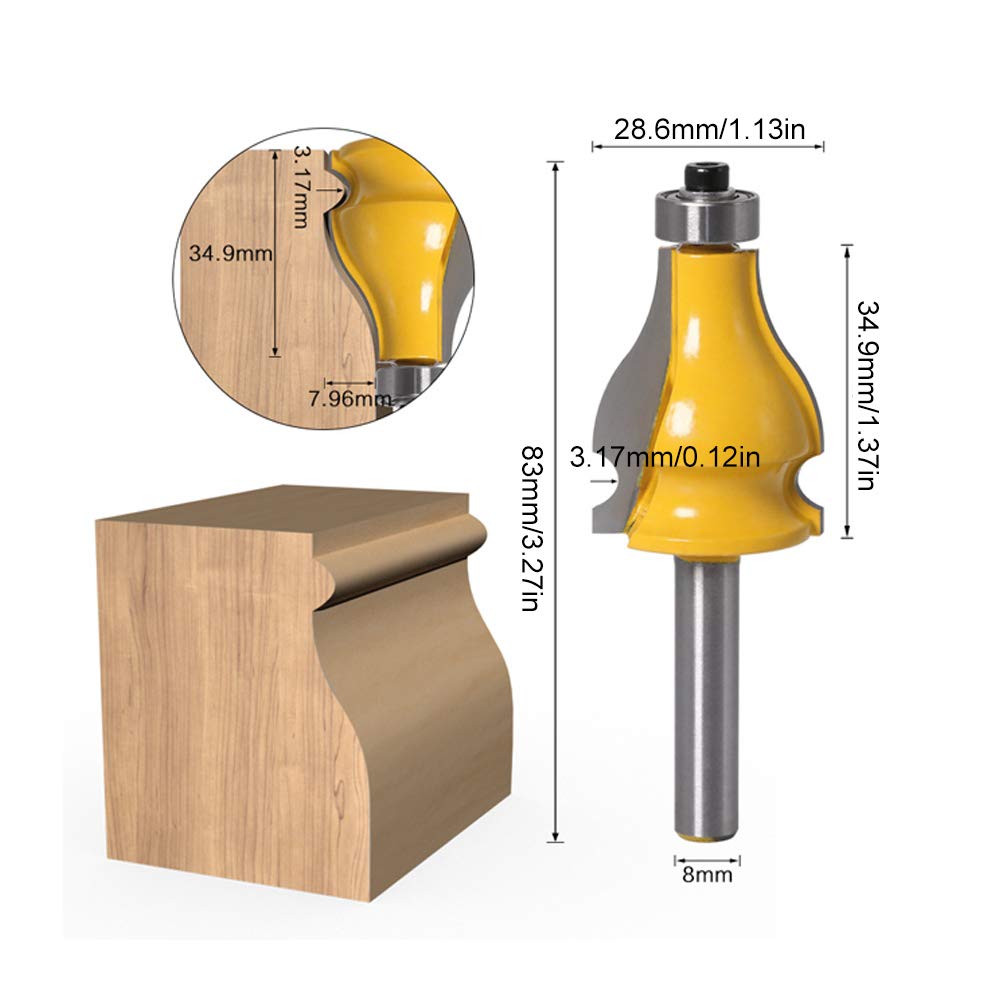 2 Pièces Tige de 8 mm Ensemble d'Embouts de Routeur, Fraises à Main Courante et Bords de Table en Carbure Outils de Coupe-Fraisage pour Le Travail Du Bois pour Professionnels et Débutants