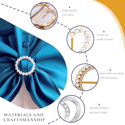 Image of 12PCS Scarf Ring Clip, T-shirt Ties Clips /Rhinestone Scarf Buckle /Clothes Corner Knotted Button for Dress Sweater Scarves T-Shirt Waist Cinch Tie Brooch Clothes Accessories