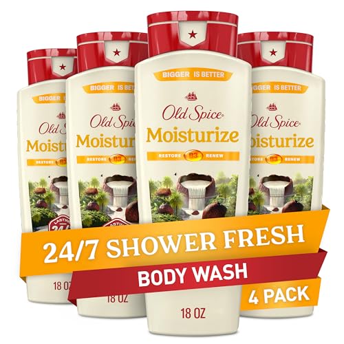 Image of Old Spice Cleansing Body Wash for Men, 24 /7 Shower Fresh with Lasting Scent, Restore & Renew, Gentle on Skin, Vitamin B3, Moisturize with Shea Butter Scent, 18 oz (Pack of 4)