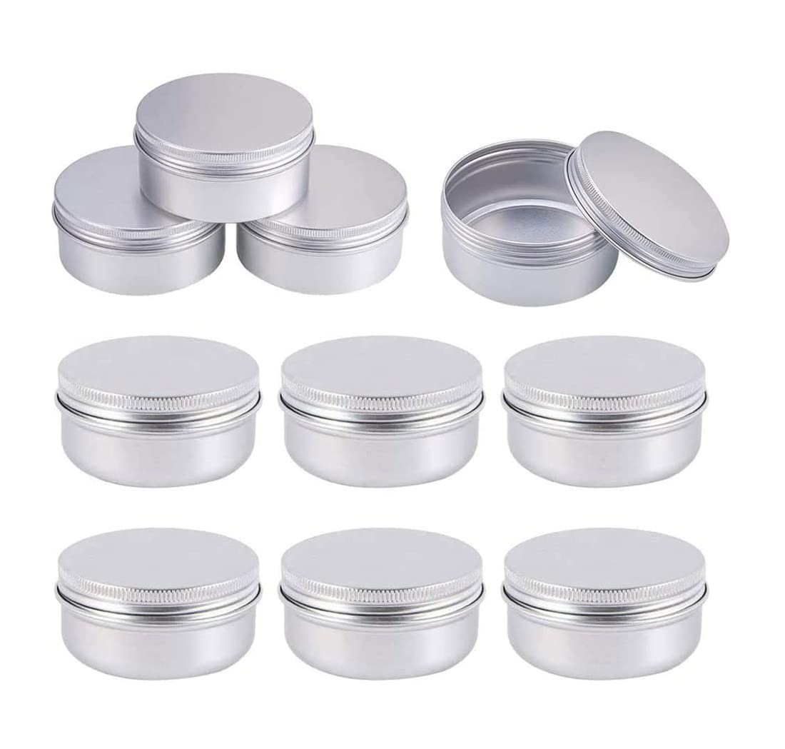 10 Stück 50ml Aluminium Leer Döschen mit Schraubverschlussdeckel Rund Leere Aluminiumkosmetikbehälter für DIY Kerze Basteln lippenbalsam Lotion Creme Masken