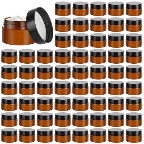 100 Pack 1oz Amber Plastic Jars with Lids, Round Cosmetic Jars Refillable Makeup Containers for Cream, Lotion, Powder, ointment, Beauty Products etc