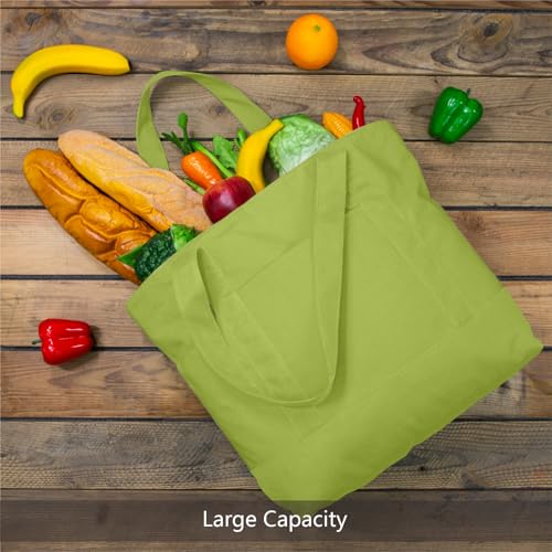 Image of TOPDesign 1-Pack Canvas Tote Bag with an External Pocket, Reusable Grocery Shopping Bag, Top Zipper Closure, Daily Essentials (Light Green)