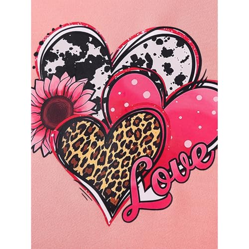 Image of Girls Valentine's Day Outfit Heart Love Print Sweatshirt Kids Girls Clothes Set