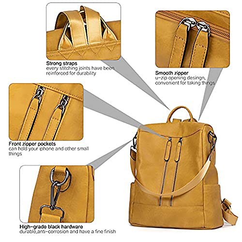 Bromen Women Backpack Purse Leather Anti-Theft Travel Backpack Fashion Shoulder Handbag Yellow #TOP3
