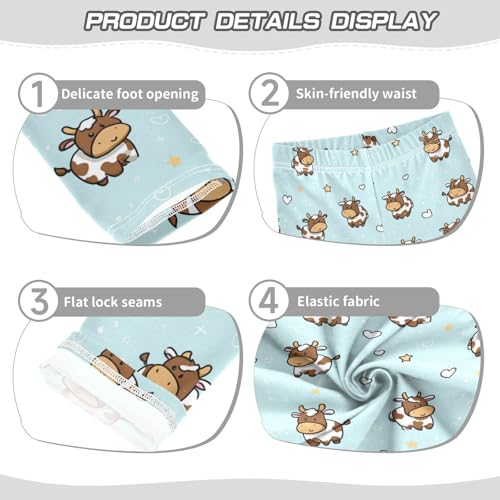 Vdsrup Girls Leggings Cartoon Cow Cyan Kids Length Leggings Pants Athletic Yoga Pants Toddler Tights Trousers 4T3