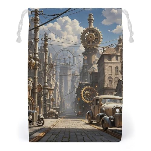 Drawstring Storage Bag Sports Cinch Sack Steampunk City Gym String Bags for Travel Swimming Beach - Main Image