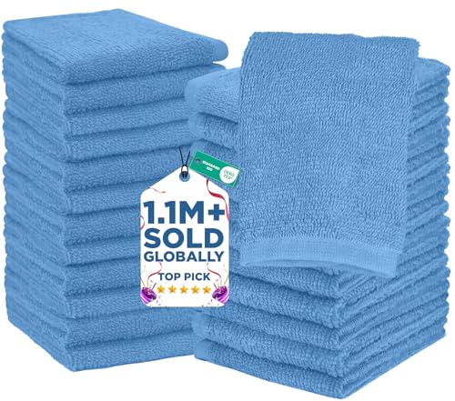 Image of DAN RIVER 24 Pack Wash Cloths for Showering [12x12] - 100% Cotton Washcloths Premium Quality Flannel Face Cloths for Bathroom, Highly Absorbent and Soft Feel Wash Clothes, M Blue