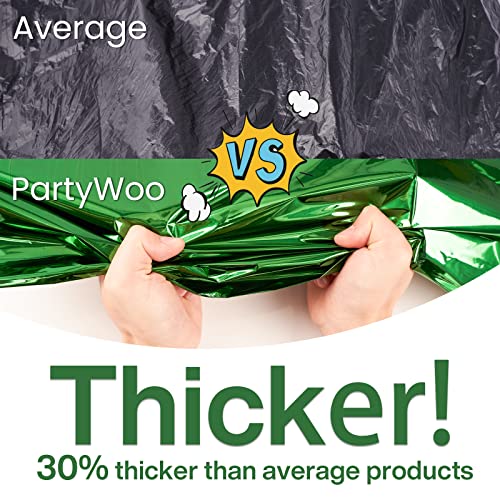 Image of PartyWoo 3 pcs Green Foil Table Cover, 54 x 108 Inch Rectangle Waterproof Tablecloth for 6 to 8 Foot Tables, Disposable Plastic Party Tablecloth for Christmas Graduation Birthday Party Decorations