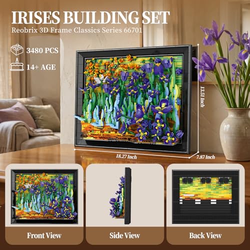 Reobrix Van Gogh Irises Building Set 66701, 3D Wall Art, 3480 Pieces by Reobrix - Used condition - Image 5