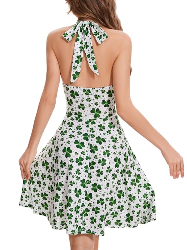 Image of Women's Summer Sundress- 2025 Sexy Halter Sleeveless Spring Boho Elastic Waist Ruffle Mini Dress
