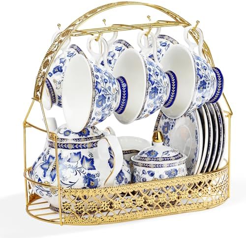 fanquare Porcelain Tea Sets,Blue British Coffee Cups& Saucer Serv...