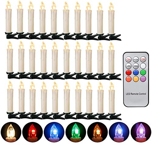 Preisvergleich Produktbild VASEN 30er Christbaumkerzen Kabellos LED Weihnachtsbaumkerzen Warmweiß Bunt Weihnachtskerzen Weihnachtsbeleuchtung mit Timer Funktion (Weiß+Bunt)