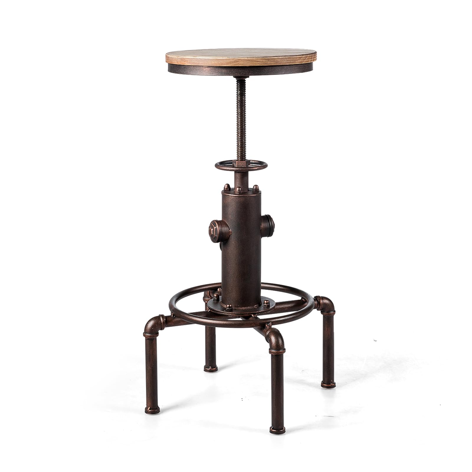 LIFEZEAL Tabouret de Bar Industriel Réglable en Hauteur | Chaise Haute Pivotante 360° avec Repose-Pieds, Siège en Pin 33x33CM, Structure en Fer, Charge 150 KG, Bronze