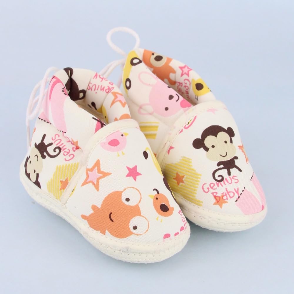 6 To 12 Months Baby Boys & Girls Cotton Printed Baby Pink & White Booties-BT5261-image-2