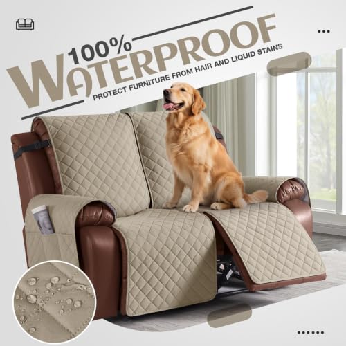 Image of KinCam Waterproof Loveseat Recliner Covers Washable, 2 Seater, Khaki