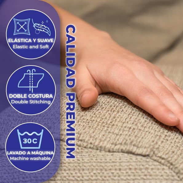 BLUZIMAN® Elastischer Sofabezug 3-Sitzer - Oeko-TEX Zertifizierter, Hochwertige Couch Überzug, rutschfeste Sesselüberwurf, Universal Passform, Jacquard-Stoff (Leinen)