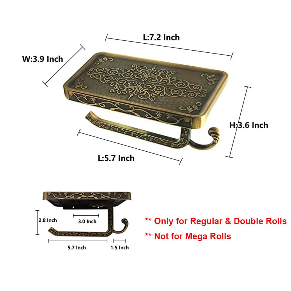 Vintage Toilet Paper Holder Wall Mount Toilet Roll Holder with Shelf and Hook Bronze Antique Bathroom Accessories Toilet Tissue Roll Holder Hanger Aluminum Material (Bronze Finish) — Amazon image 6
