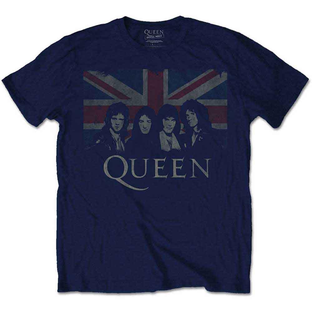 Queen Men's Vintage Union Jack T-Shirt, Blue (Navy), Large