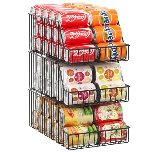 3 Pack Can Storage Organizer For Pantry Stackble Widen Can Holder Rack With 3 Adjustable Dividers Can Dispensers For Soup Soda Canned Food Water Bottle Pop Drink Organizers for Cabinet Shelf