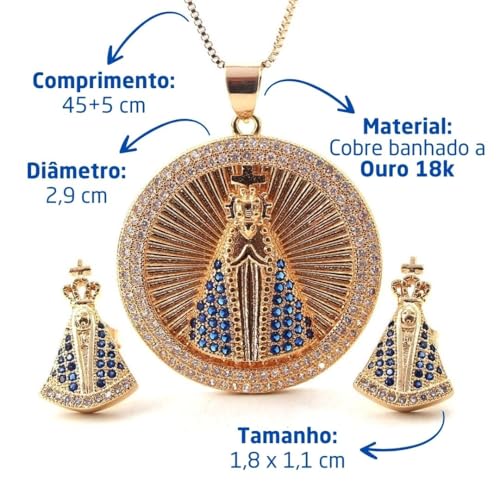 Conjunto Feminino Banhado a Ouro - Proteção de Nossa Senhora + Bolsa de Veludo