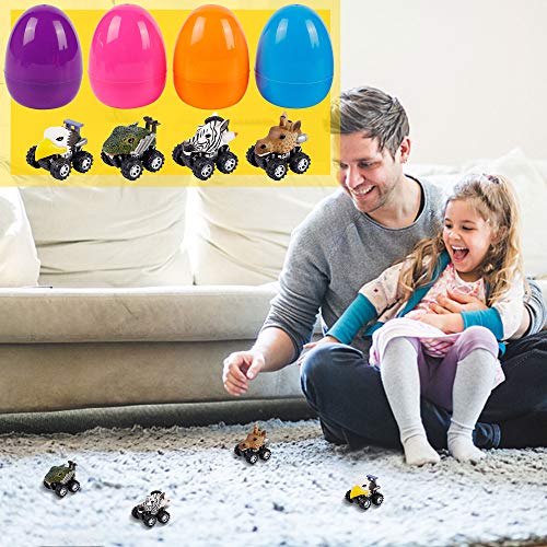 Cllayees 4 Pack Toy Filled Easter Eggs With Pull Back Animal Vehicles, 4 Inches Colorful Surprise Eggs With Bald Eagle Deer Zebra Snake Cars For Kids Party Favors #TOP5