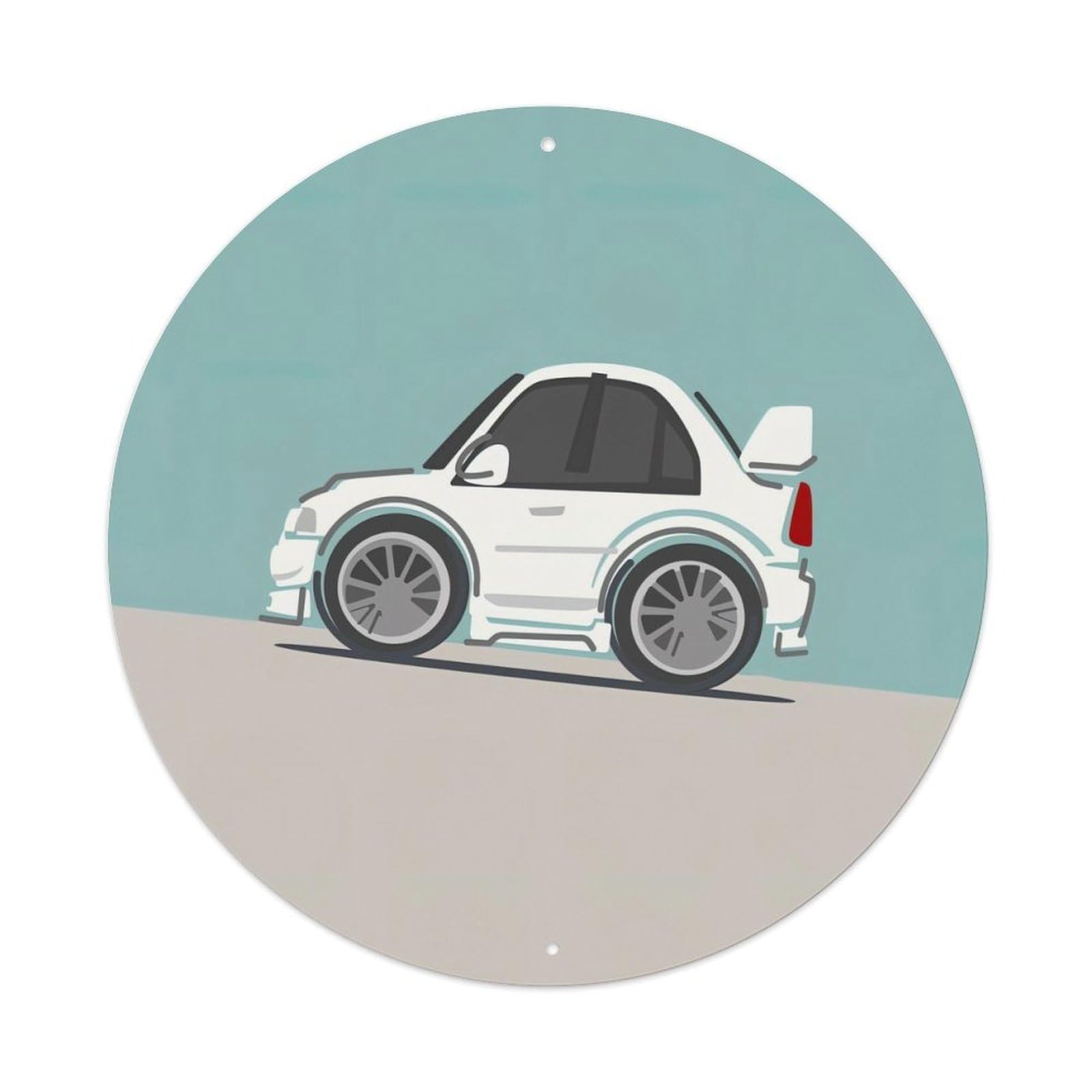 JDM Car White Impreza WRX STI Sport Car Vintage Metal Tin Sign Plaque Wall Decor for Cafe, Club, Garden Round Metal Poster 8x8Inch