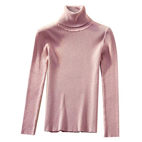 kowaku Suéter Feminino Feminino de Gola em Malha com Gola com Nervuras - Rosa
