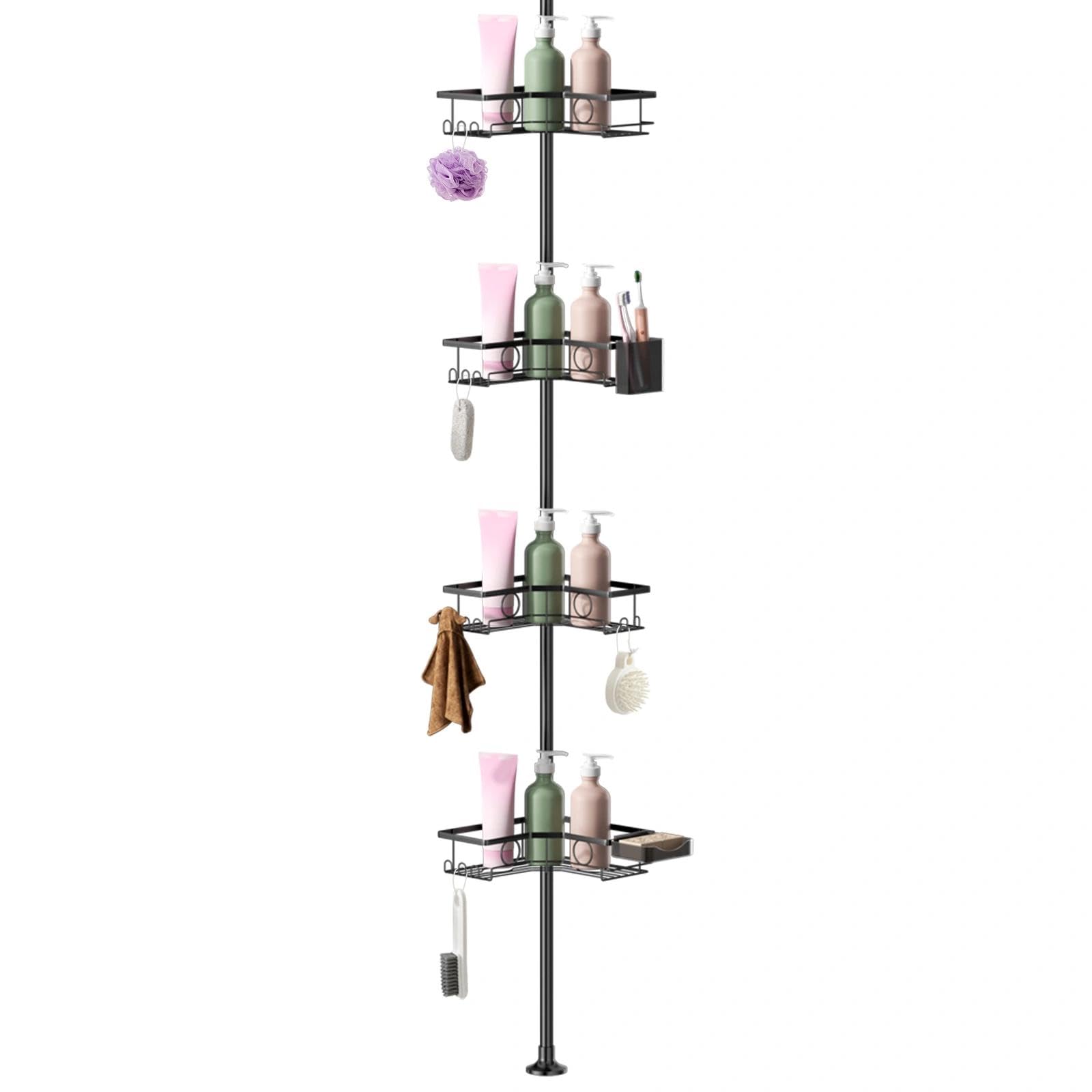 Etagere Angle Douche, Rangement Douche, Porte Savon Douche, Support Douche, Etagere Angle Salle de Bain, Organisateur Douche Salle de Bain Telescopique, Tablette Salle de Bain, Noir