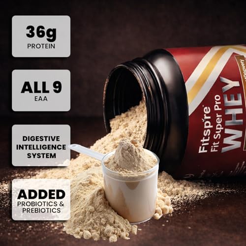 Image of Fitspire Fit Super Pro Whey Protein Powder with Shaker- Double Chocolate- 2 lbs- Whey Isolate and Concentrate Blend High Protein with Enzymes and Probiotics for Digestion- Muscle Growth