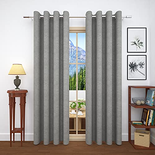 Image of Story@Home Bloom Collection Jacquard Textured Solid Pattern Ring top Eyelet 1 Piece Door Curtain - 7 Feet, Silver