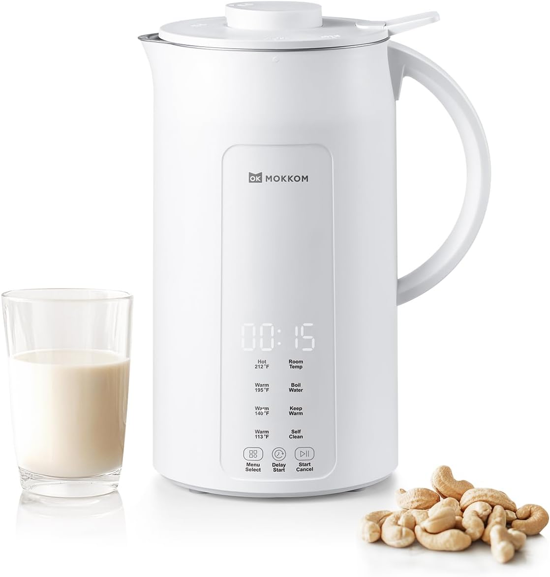 MOKKOM Nut Milk Maker, 42oz Automatic Almond Milk Machine for Homemade Plant-Based Milk, Oats, Soy, Dairy Free Beverages, Soy Milk Maker with Delay Start/Keep Warm/Self-Cleaning/Boiling, White MOKKOM Nut Milk Maker, 42oz Automatic Almond Milk Machine for Homemade Plant-Based Milk, Oats, Soy, Dairy Free Beverages, Soy Milk Maker with Delay Start/Keep Warm/Self-Cleaning/Boiling, White