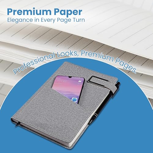 Image of A5 Notebook Diary for Men Women | Executive Professional Office Diary with Magnetic Flip Lock (220 Ruled Pages, 6 x 8.5 Inches, 80 GSM, Grey)
