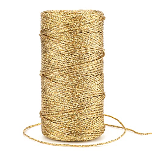 KINGLAKE Gold Twine String Christmas Metallic Gold Twine String Bakers Twine for Gift Wrapping and Crafts 328 Feet 1.5mm Gold Glitter String Thread