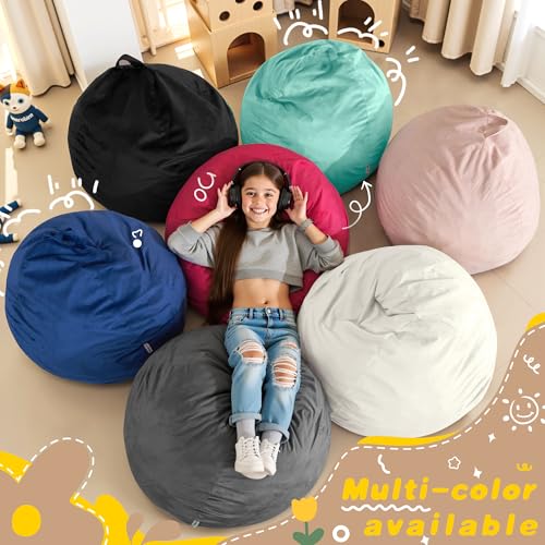 Image of HABUTWAY 2FT Bean Bag Chair, 2' Beanbags Small Bean Bag Chairs with Filling, Teardrop Bean Bag Chair Luxurious Velvet Ultra Soft Fur with Removable Cover(Khaki)